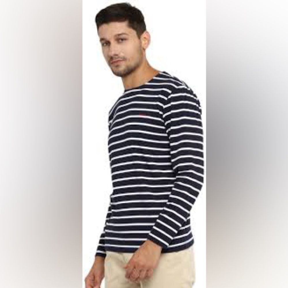 Red Tape Striped Regular Fit Long Sleeve Cotton T-Shirt in Navy L NWOT